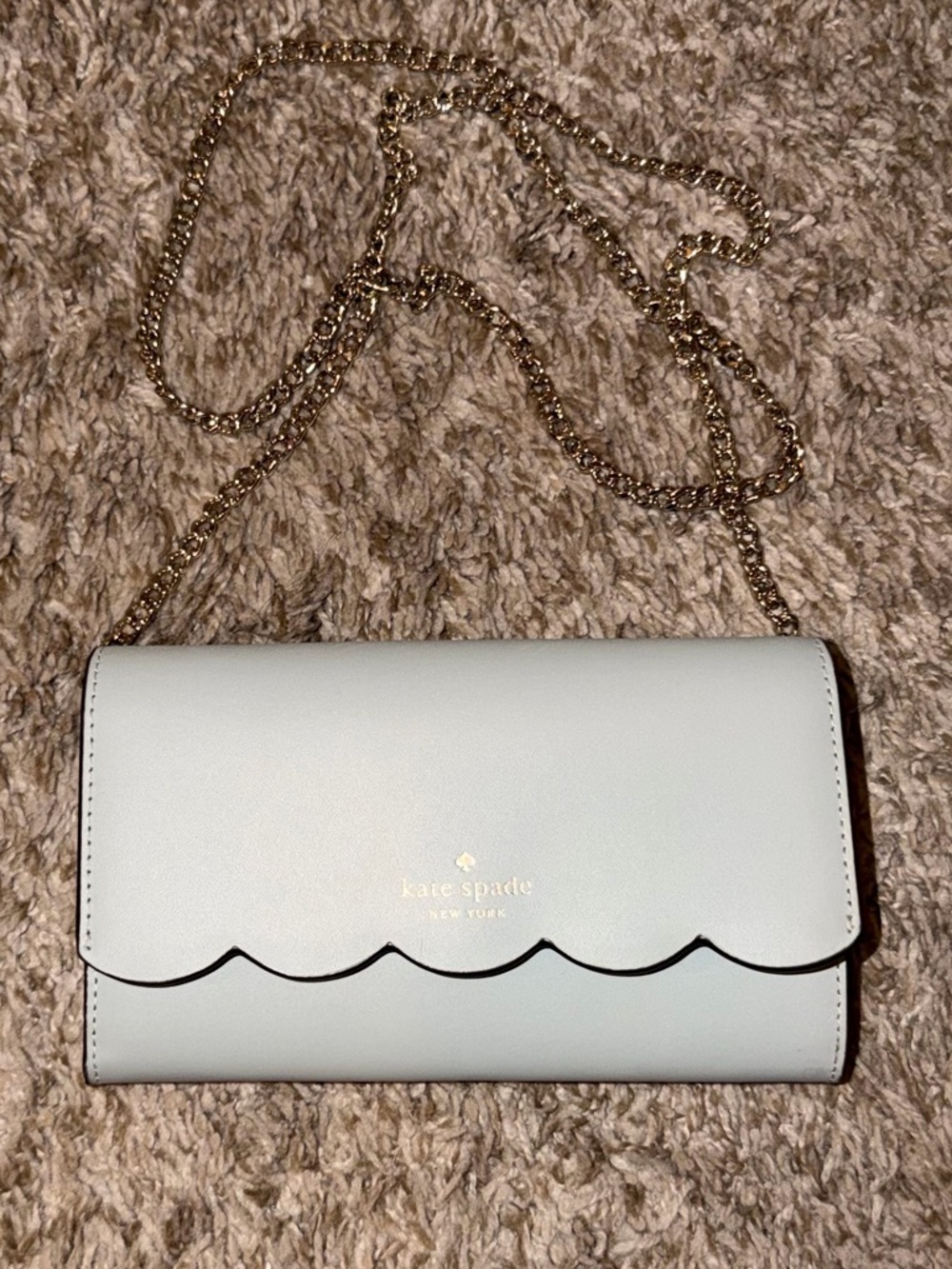 Kate Spade Scallop Crossbody Wallet Bag – Light Blue w/ Gold Chain